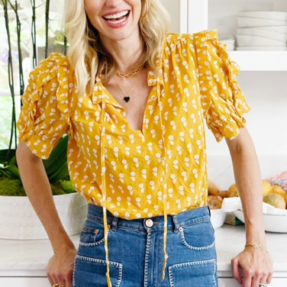 J.Crew Ruffle-sleeve cotton voile top in floating sunflowers Small